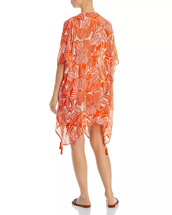 Woodcut Floral Duster Swim Cover-Up
