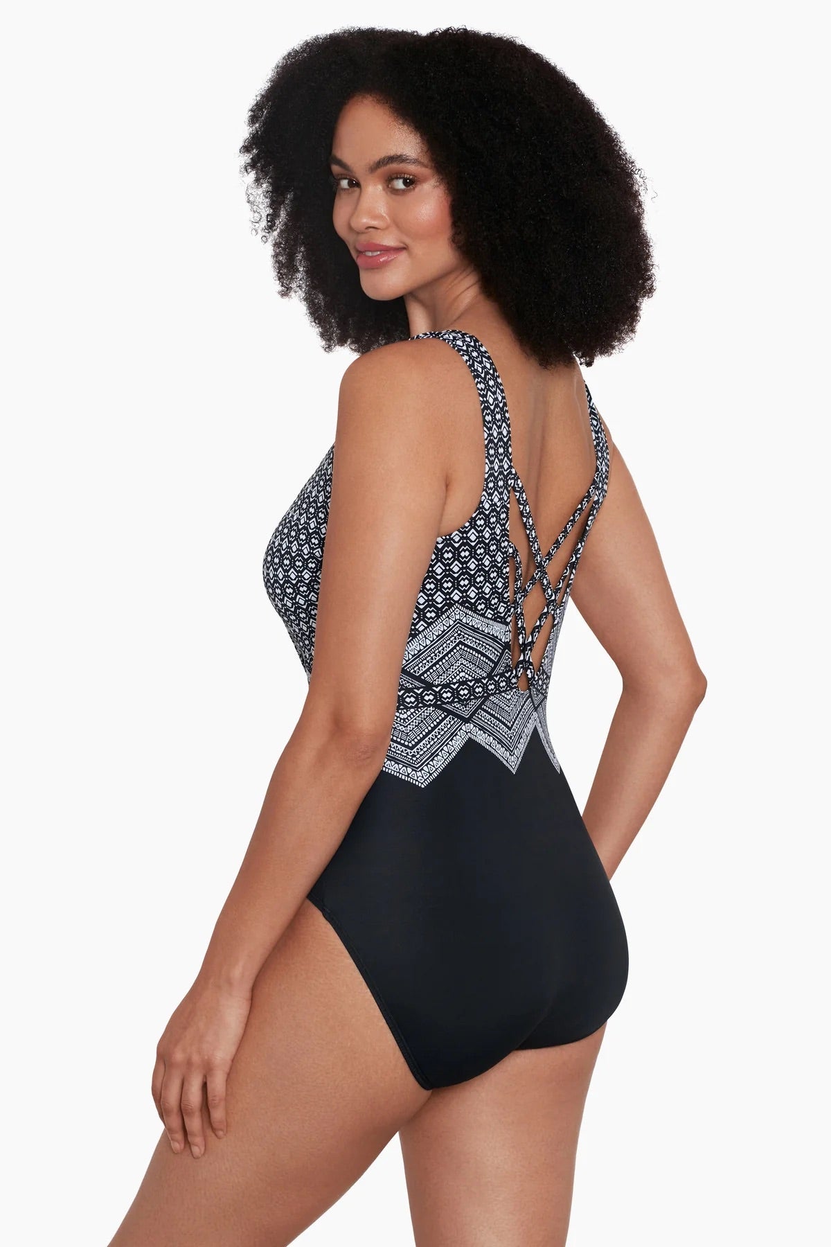LONGITUDE Lace To The Top One Piece - Black & White