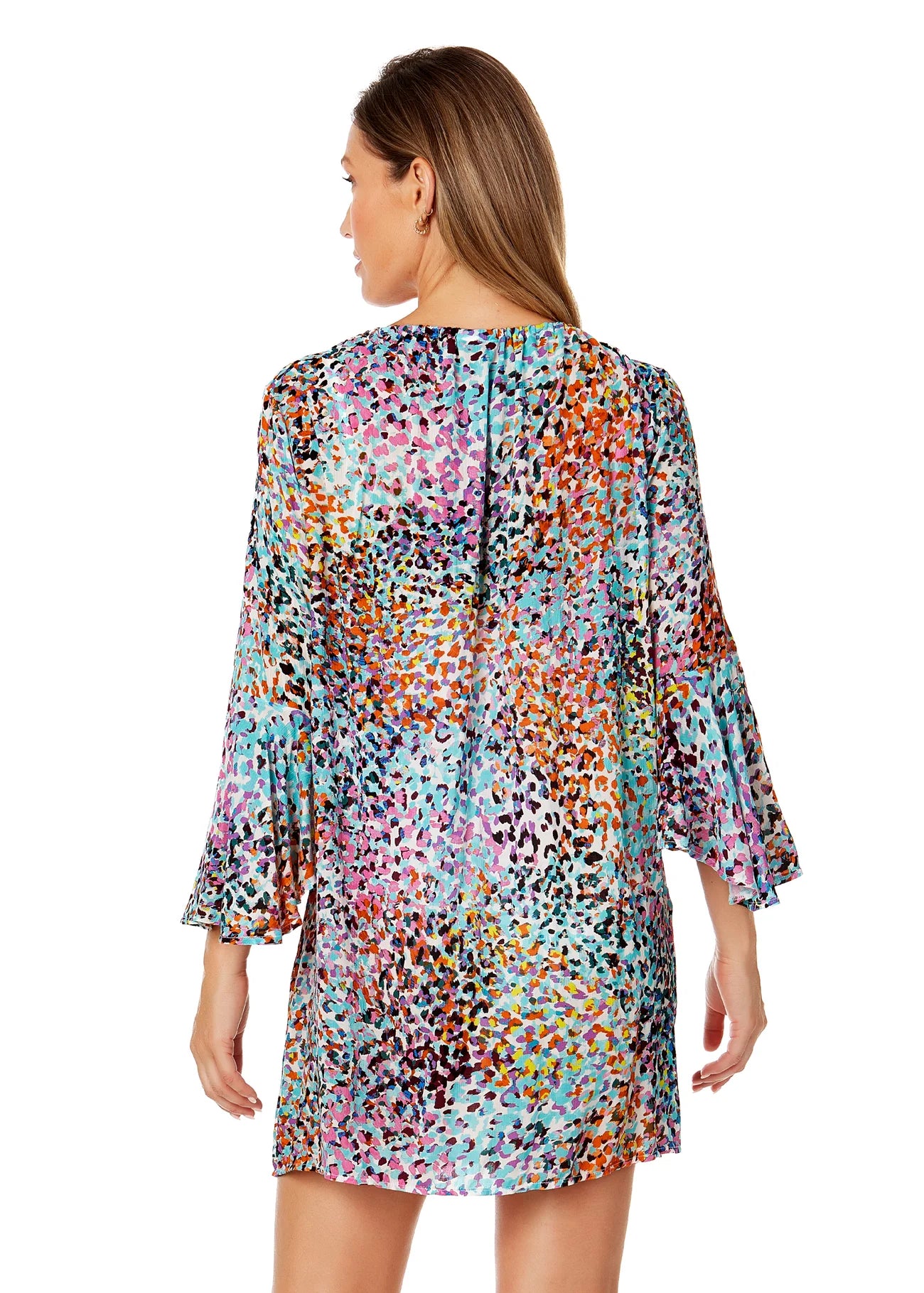 ANNE COLE Bell Sleeve Tunic Coverup - Sunset Dot