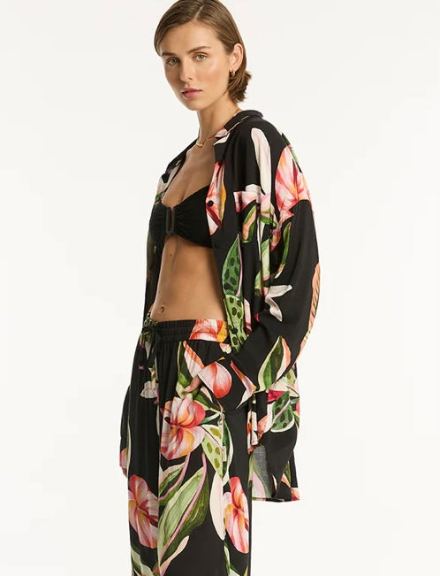 SEA LEVEL Beach Shirt - Black Sundown