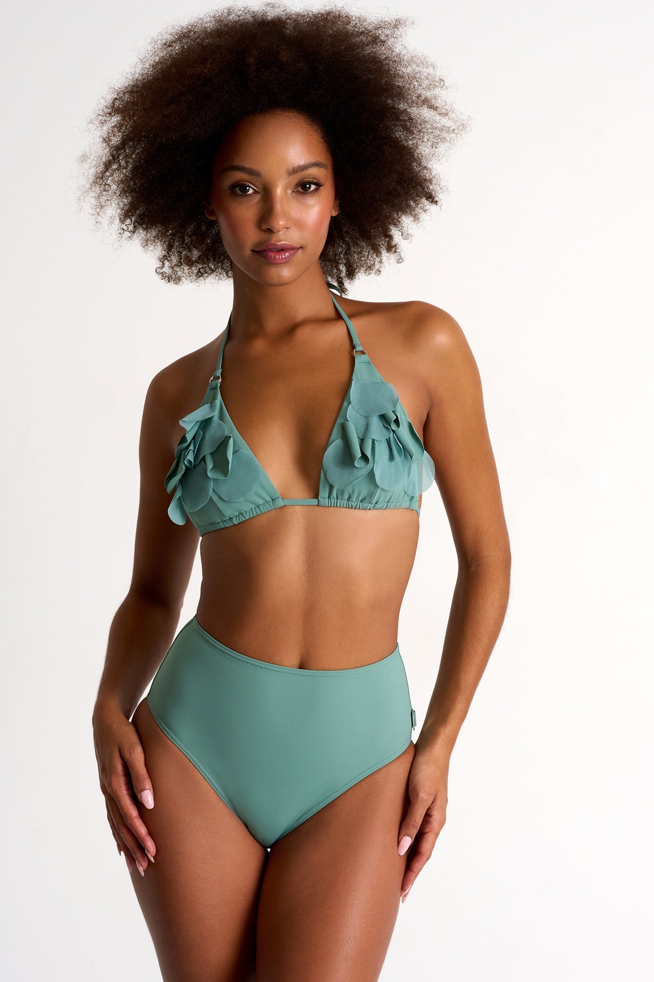 Triangle Bikini Top With Petal Appliqués - 42483-16-600 4 / 600 Sage / 75% POLYAMIDE, 25% ELASTANE