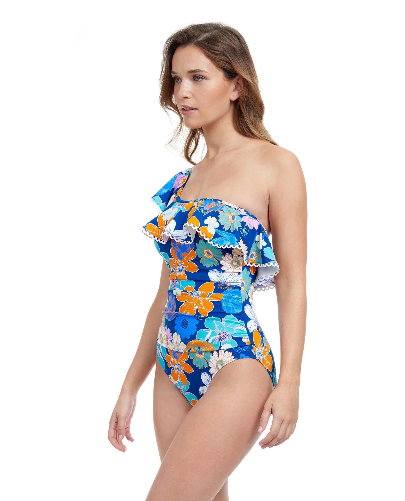 Rising Sun Ruffle One Shoulder One Piece