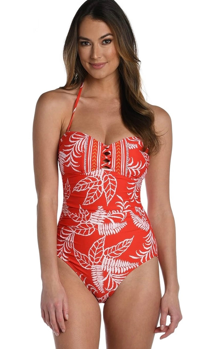 LA BLANCA Bandeau One Piece Cherry Tropical Tapestry