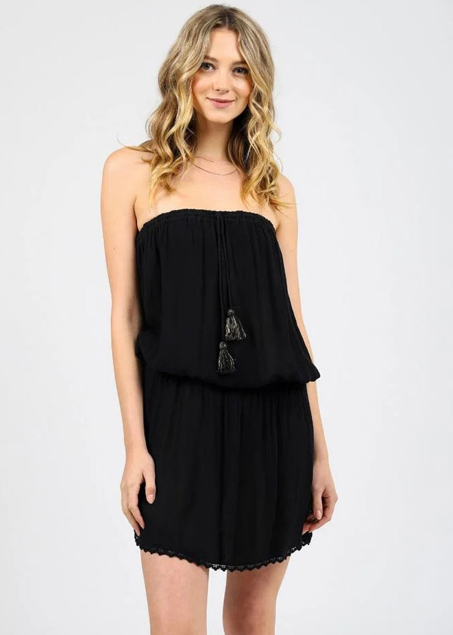 KOY RESORT Miami Bandeau Tassel Tie Mini Dress - Black Seychelles Swimwear KOY RESORT Miami Bandeau Tassel Tie Mini Dress - Black Seychelles Swimwear