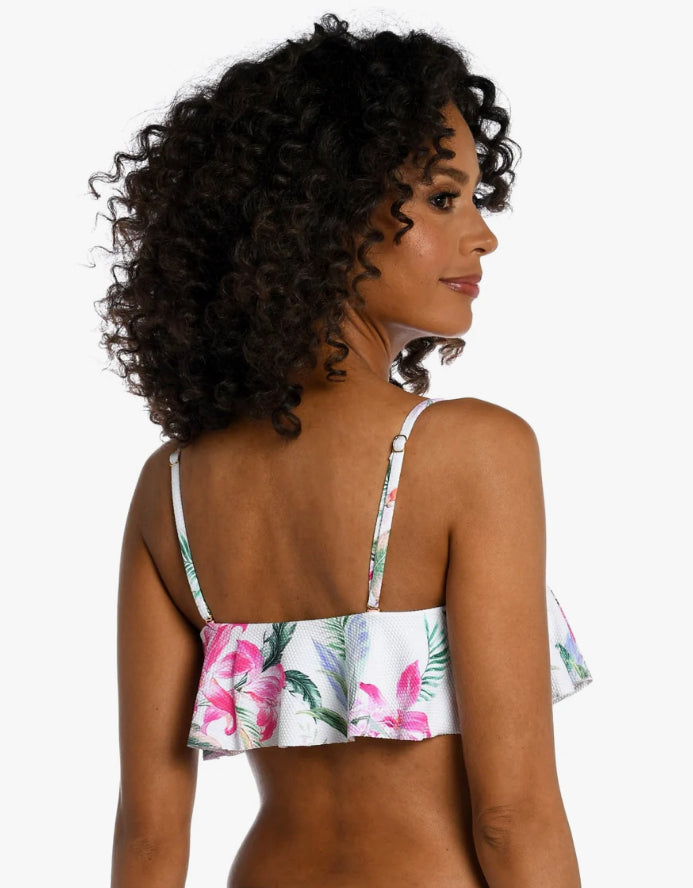 LA BLANCA Bandeau Ruffle Bikini Top - Mystic Palms