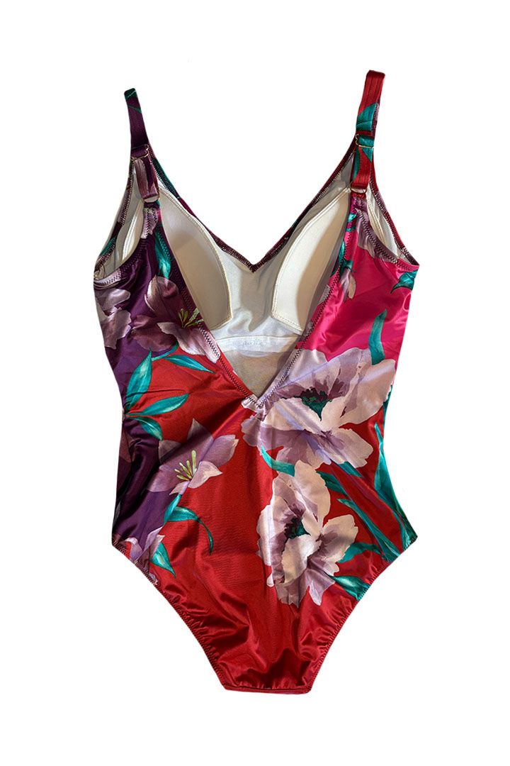 GOTTEX Bella Rose V Neck V Back Swimsuit - Cherry