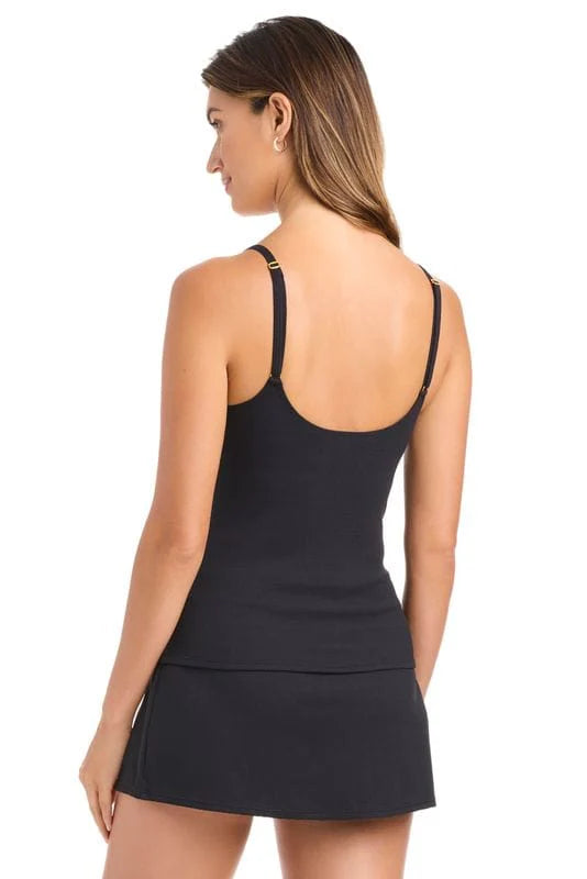 BLEU ROD BEATTIE Pique Ole V-Neck Tankini Top - Black