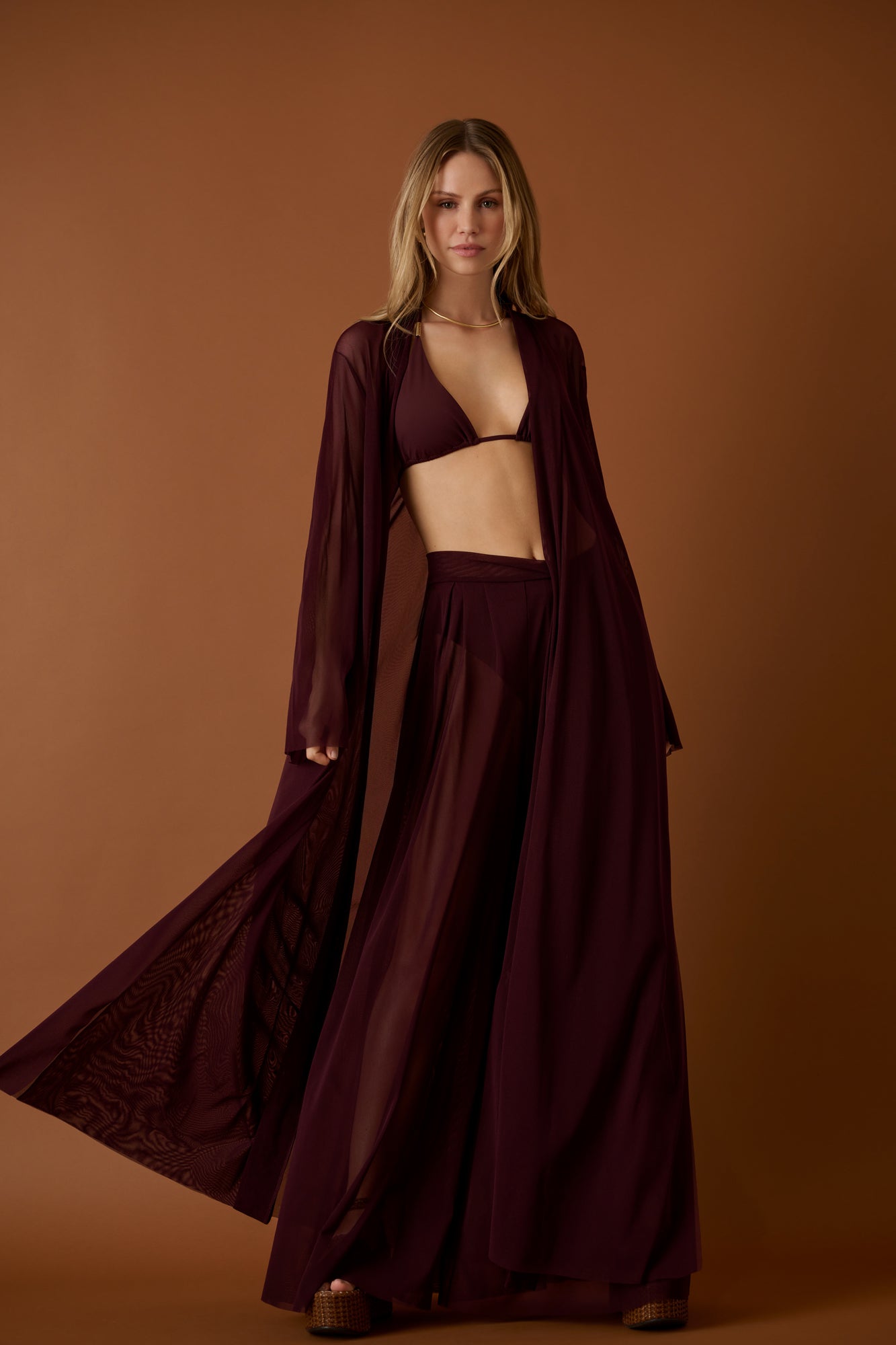 SHAN Long mesh kimono - Burgundy