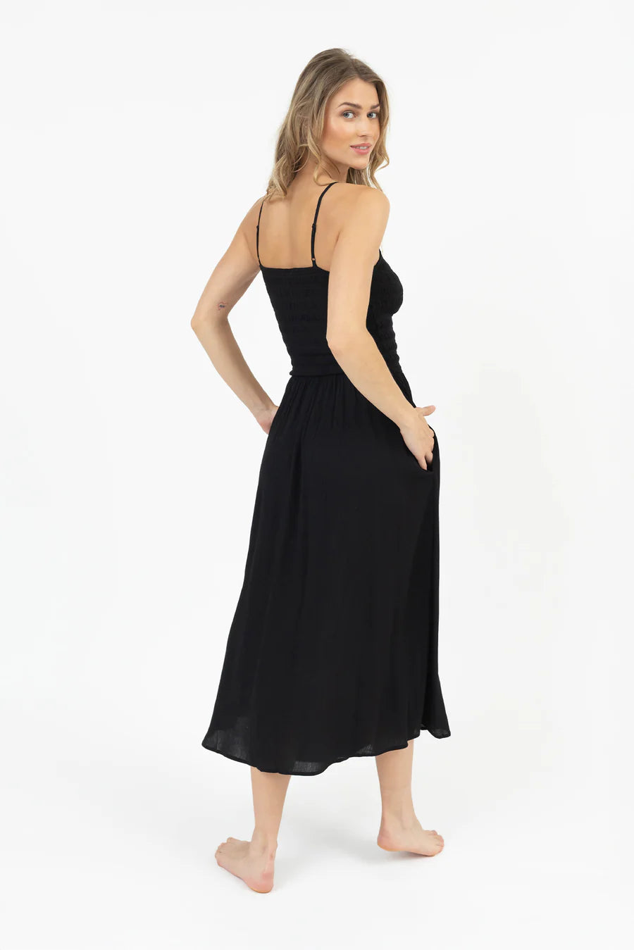 KOY RESORT Miami Luxe High Neck Midi Dress - Black