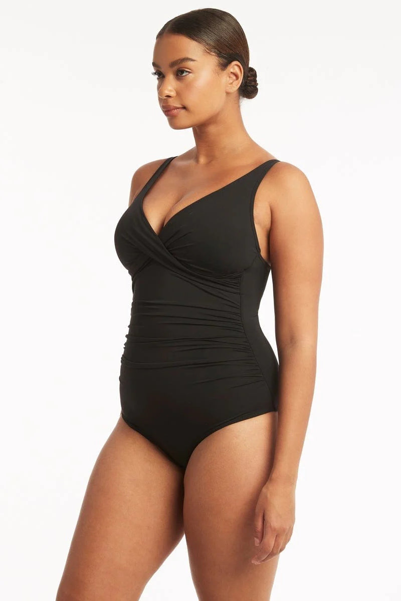 SEA LEVEL SWIM Eco Essentials Cross Front One Piece - Black (Online Only)