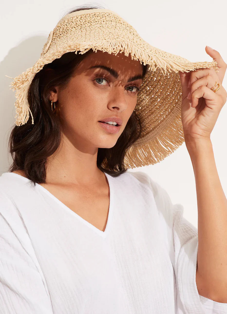 SEAFOLLY Shady Lady Roll Up Fringe Visor - Natural