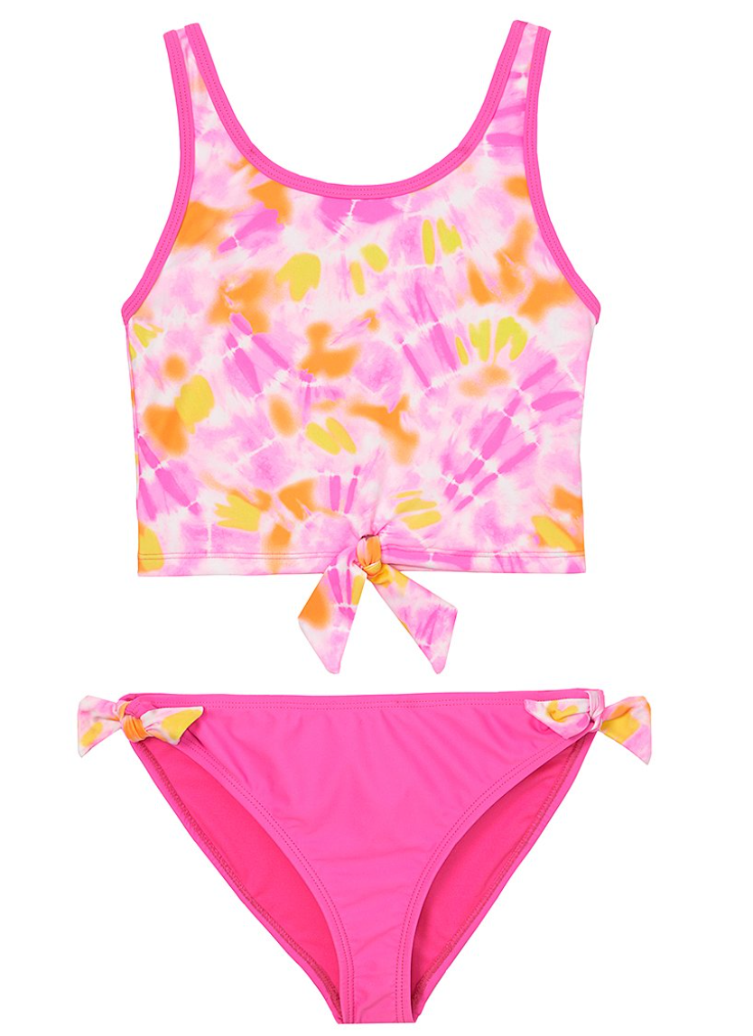 ANGEL BEACH Pink & Orange Tie-Dye Tankini - Girls Set