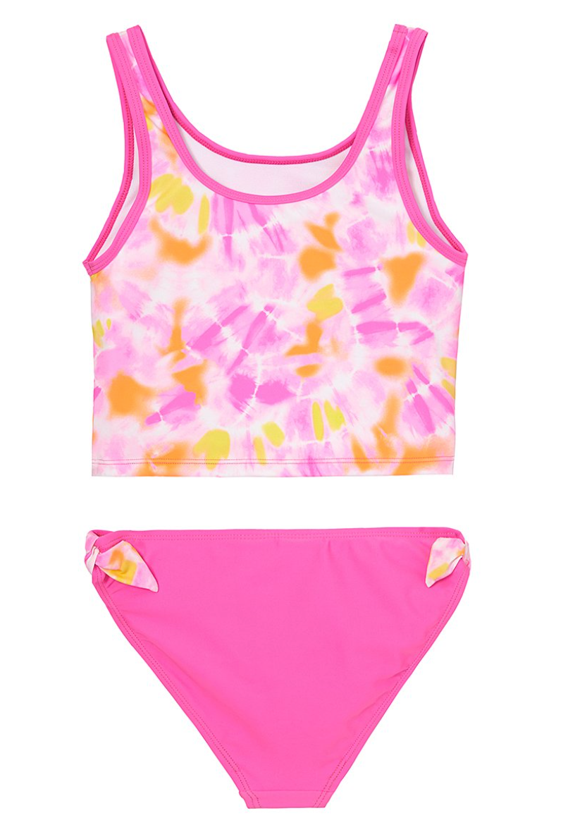 ANGEL BEACH Pink & Orange Tie-Dye Tankini - Girls Set