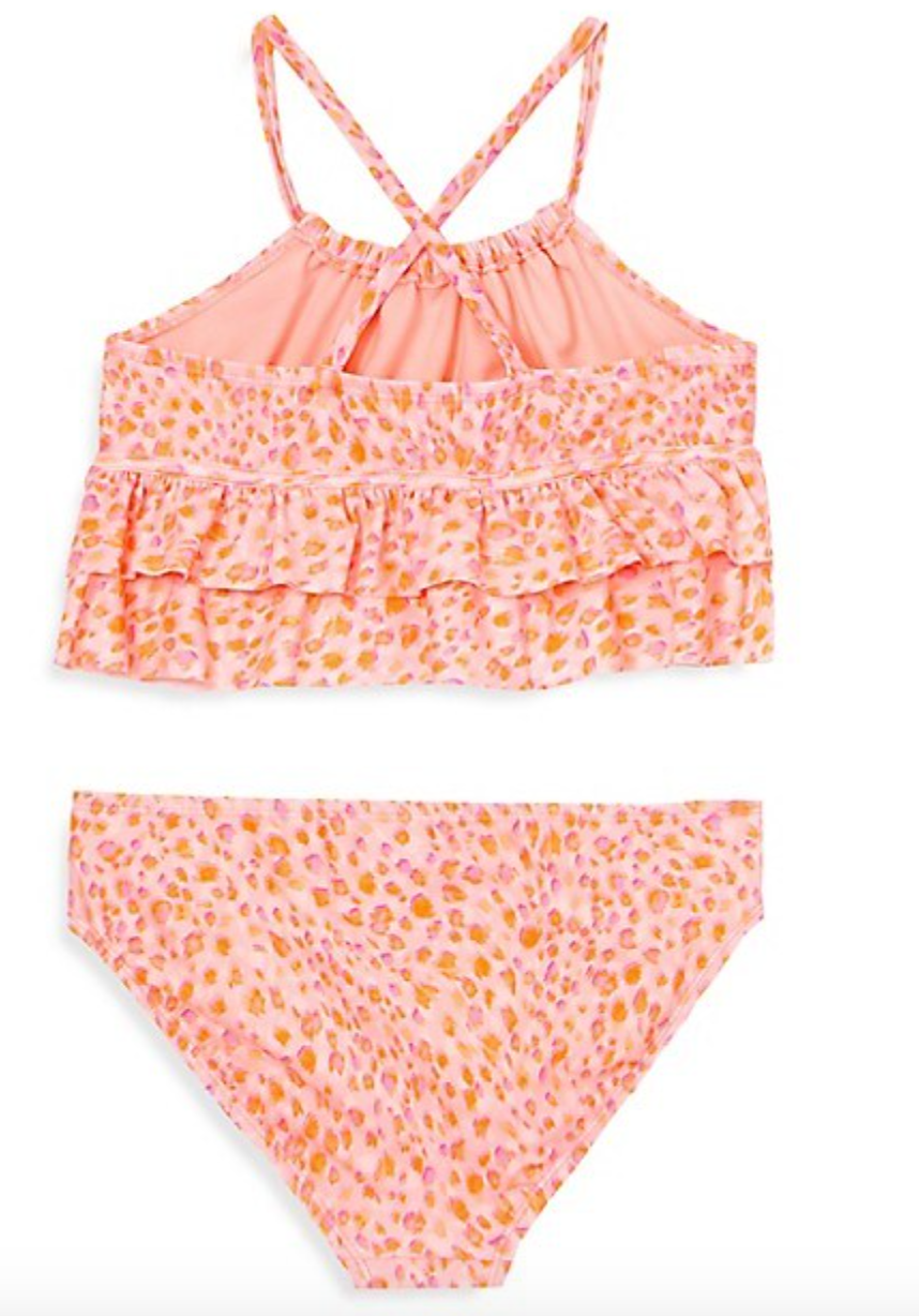 ANGEL BEACH Girl's Soft Safari Double-Ruffle Tankini 2-Piece Swim Set