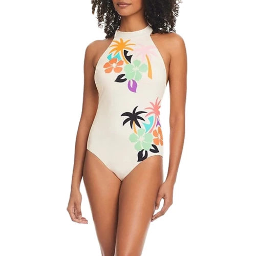 SANCTUARY Island Mirage Flora High Neck One Piece - White Sand