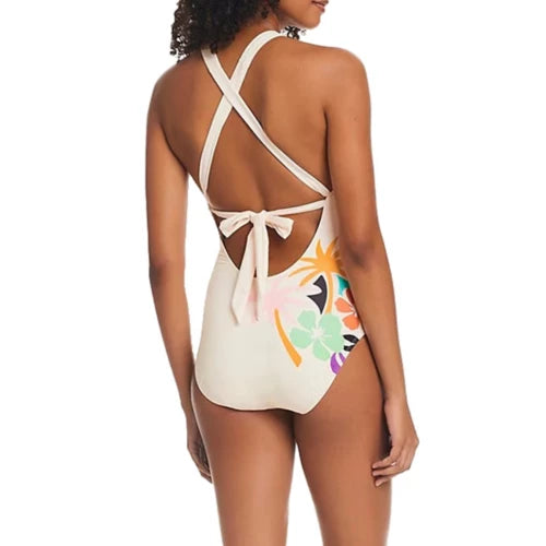 SANCTUARY Island Mirage Flora High Neck One Piece - White Sand