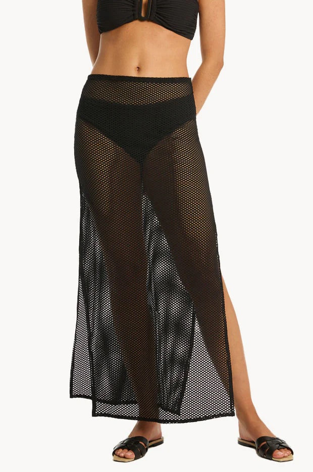 SEA LEVEL Long Skirt - Black Surf Mesh