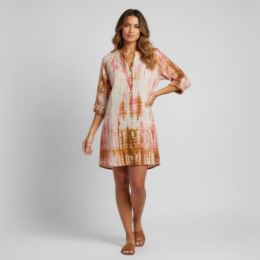 DOTTI Cotton Button Front Shirt - Pink/White