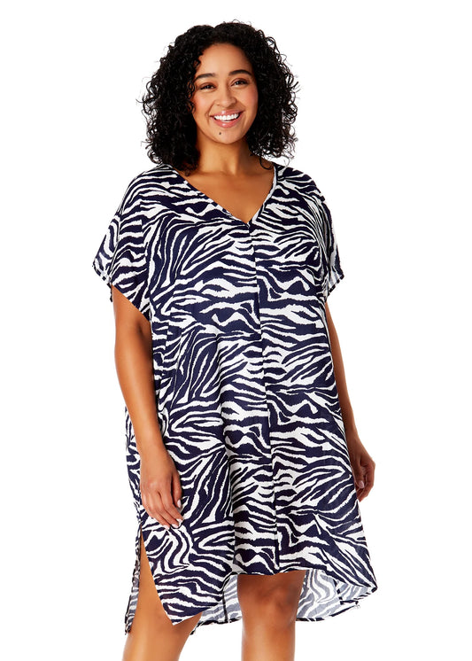 ANNE COLE Easy Tunic Coverup - Zebra Shadow