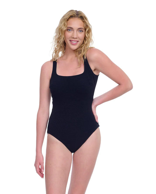 Full Coverage Textured Square Neck One Piece