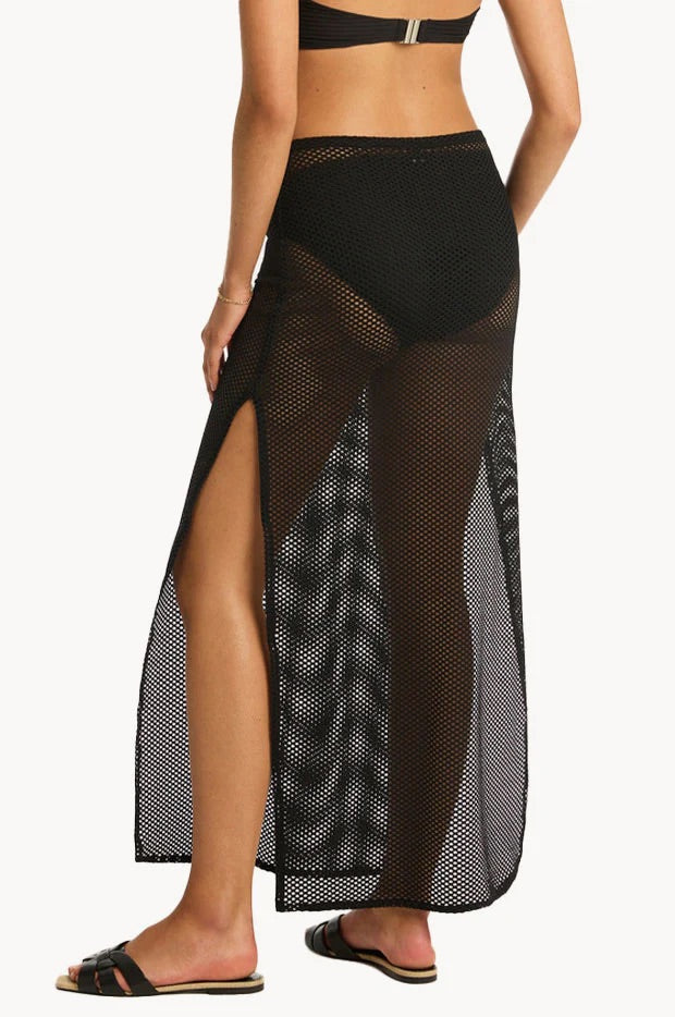 SEA LEVEL Long Skirt - Black Surf Mesh