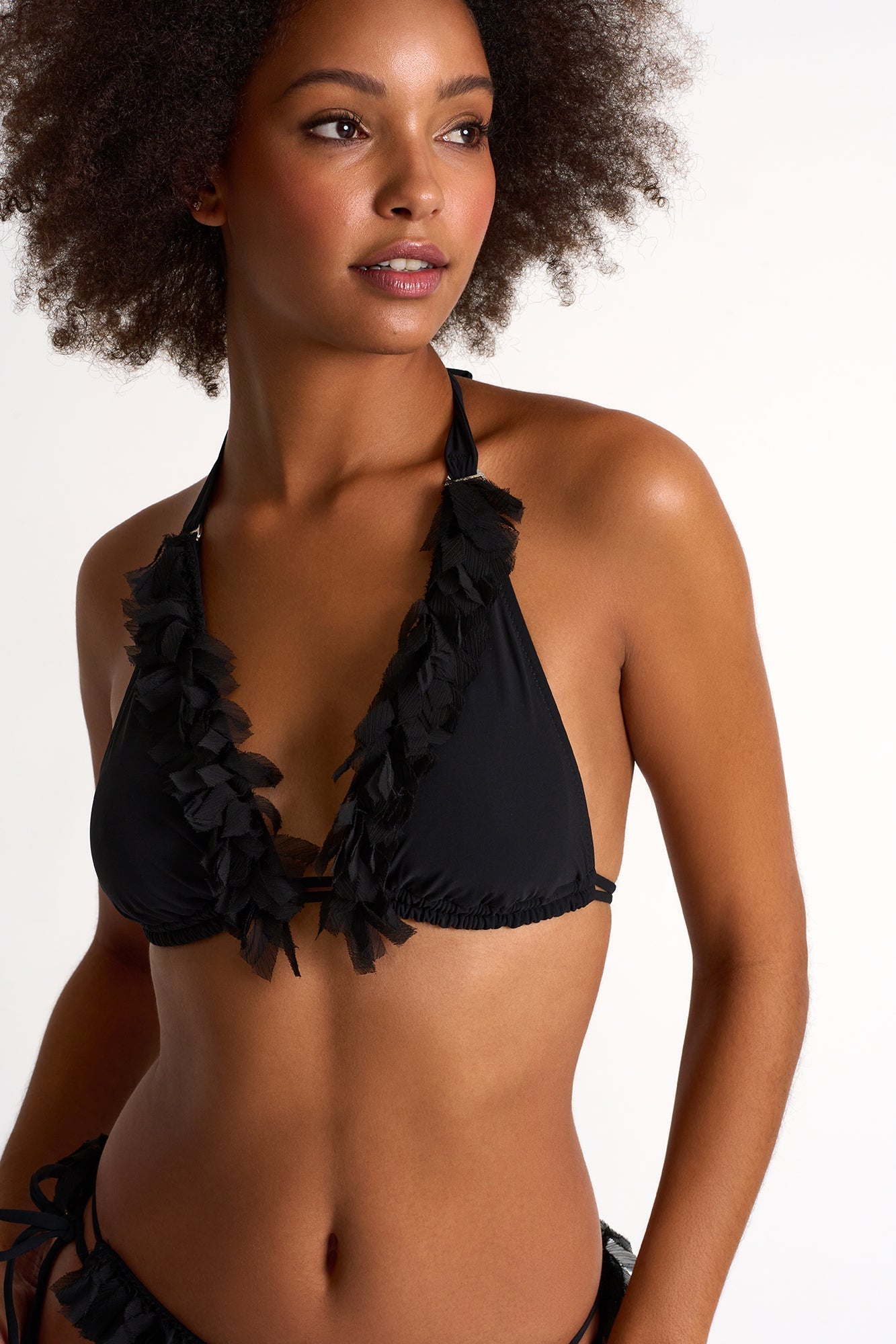 Triangle Bikini Top With Fringes - 42450-17-800 4 / 800 Caviar / 75% POLYAMIDE, 25% ELASTANE