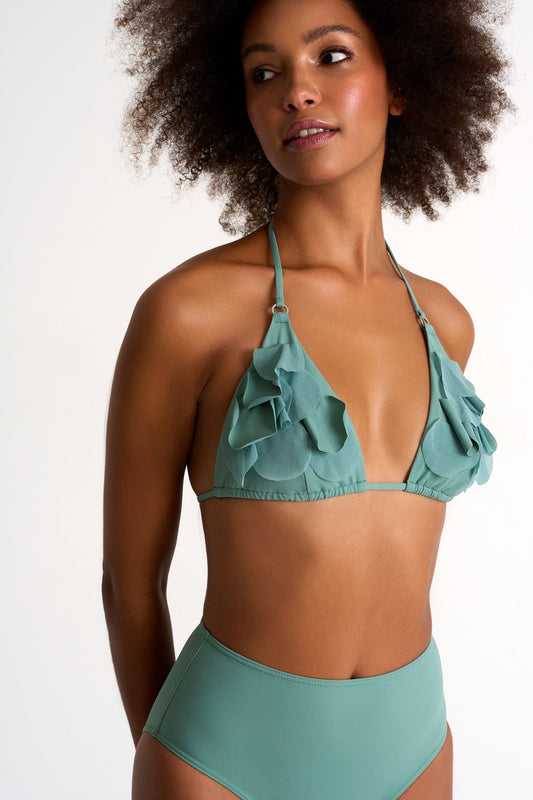 Triangle Bikini Top With Petal Appliqués - 42483-16-600 4 / 600 Sage / 75% POLYAMIDE, 25% ELASTANE
