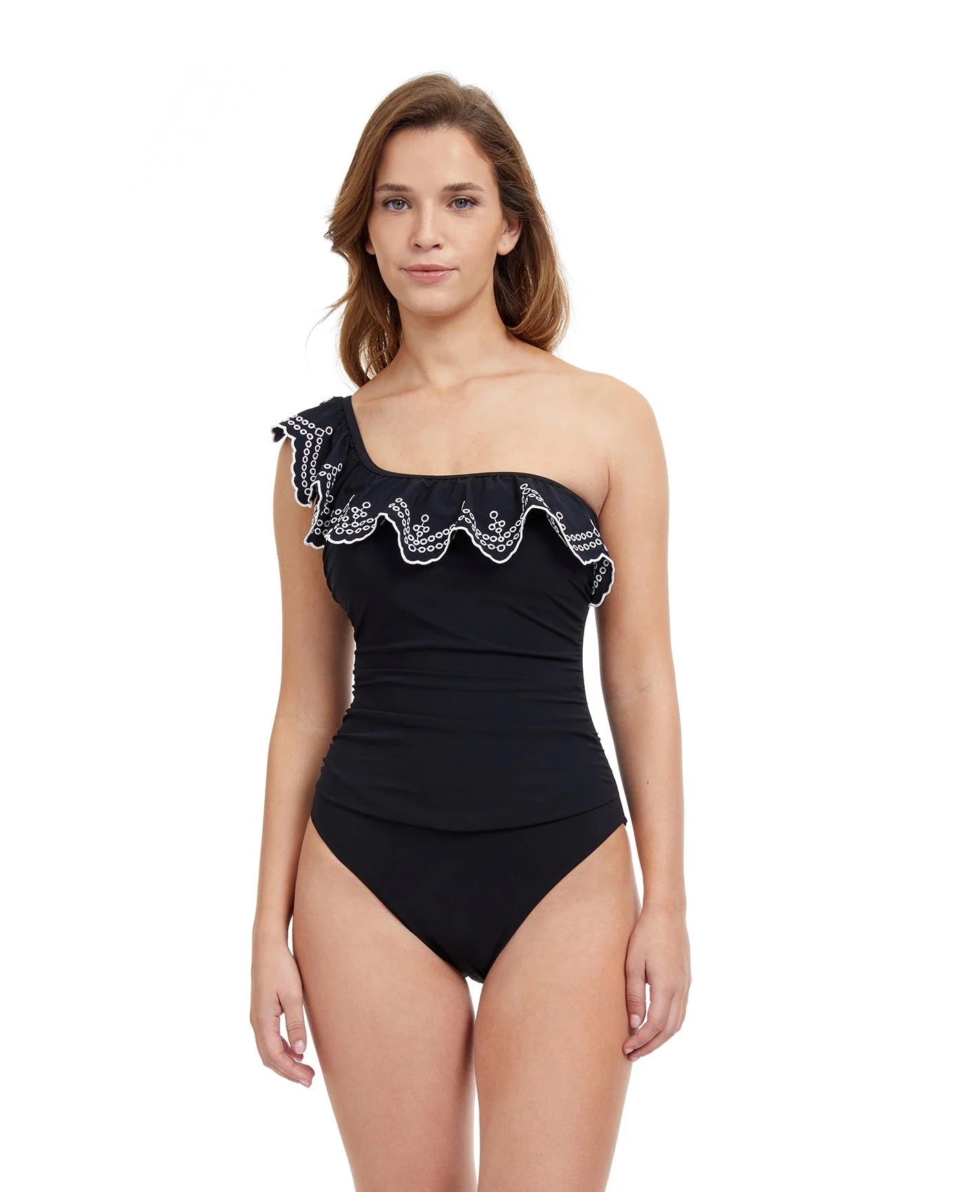 PROFILE BY GOTTEX Lola Ruffle One Shoulder One Piece - Black