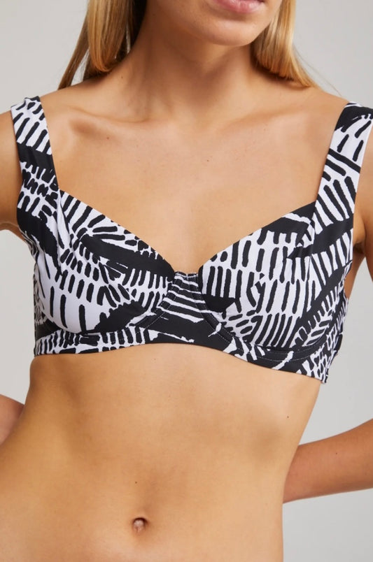 SEA LEVEL C-D Cup Bikini Top - White & Black Pampas