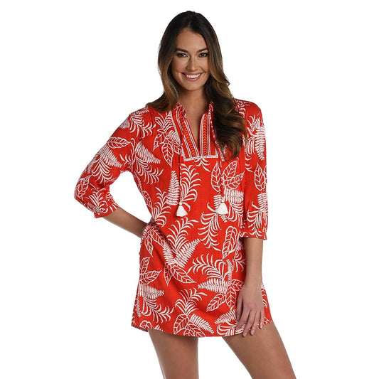 LA BLANCA V-Neck Tunic - Cherry Tropical Tapestry