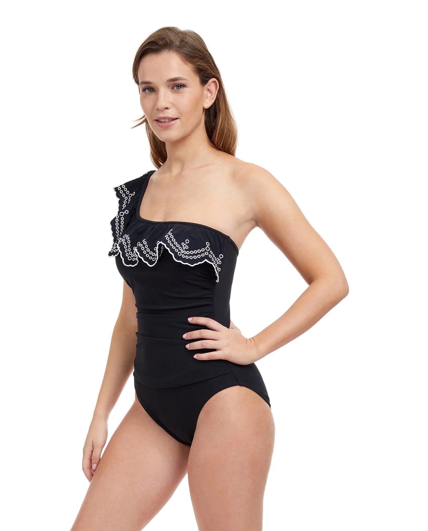 PROFILE BY GOTTEX Lola Ruffle One Shoulder One Piece - Black