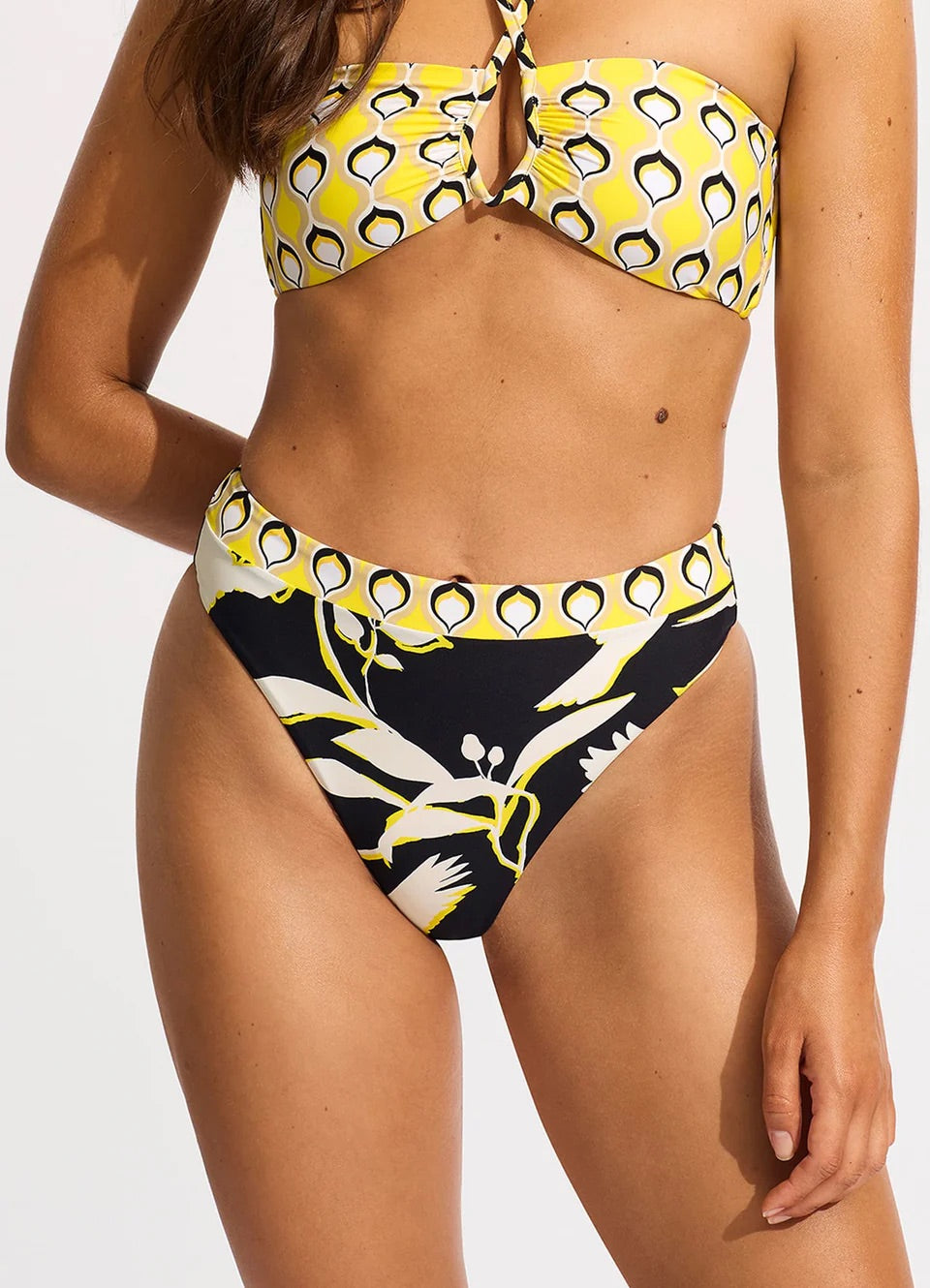 SEAFOLLY Birds Of Paradise High Rise Bikini Bottom - Black