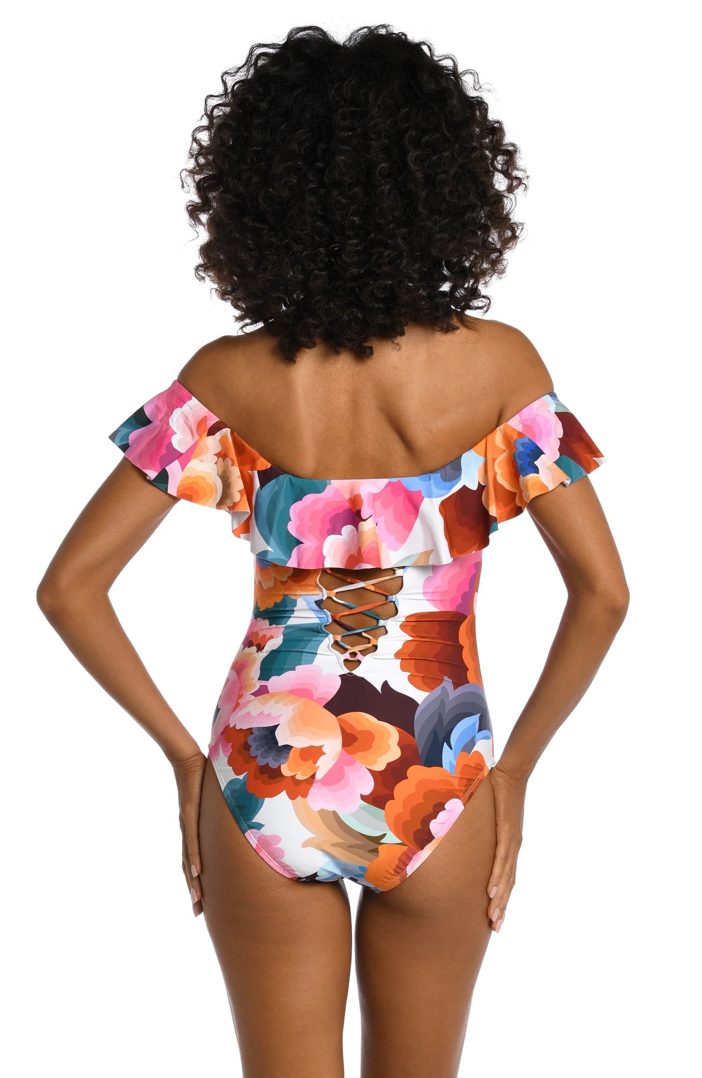 LA BLANCA Off Shoulder Ruffle One Piece - Floral Rhythm