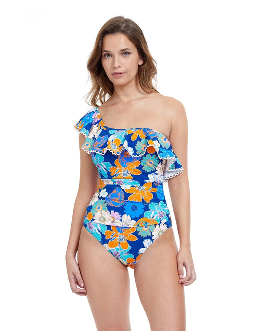 Rising Sun Ruffle One Shoulder One Piece