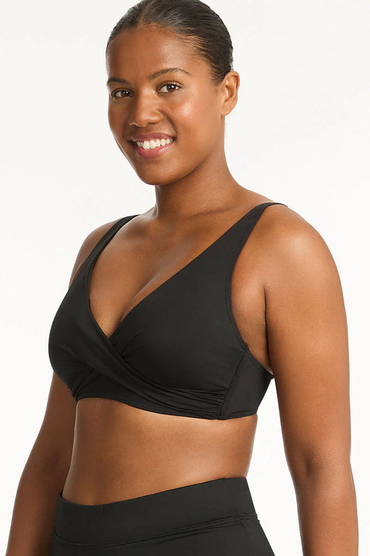 SEA LEVEL SWIM Eco Essentials Cross Front Multifit Bra - Black (Online Only)