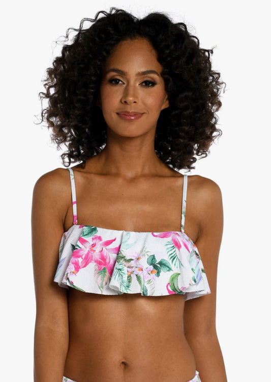 LA BLANCA Bandeau Ruffle Bikini Top - Mystic Palms