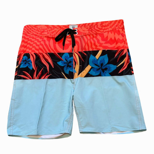 BURNSIDE Men's Stretch Boardshorts - Orange Aqua