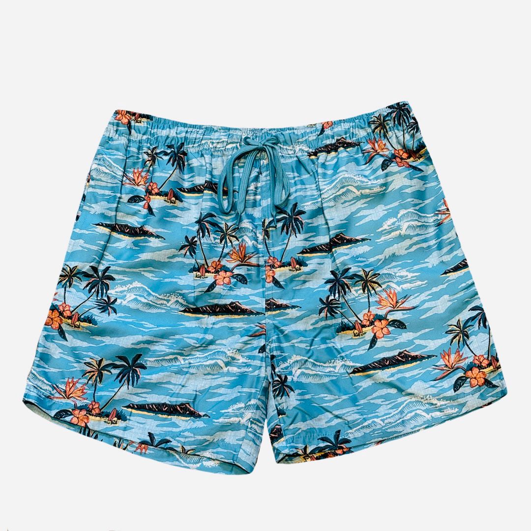 BURNSIDE Men's 17 Inch Swim Shorts Surf Palm -Light Blue