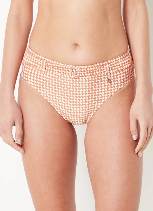 Pied De Poule High Waist Bikini Bottom with Belt