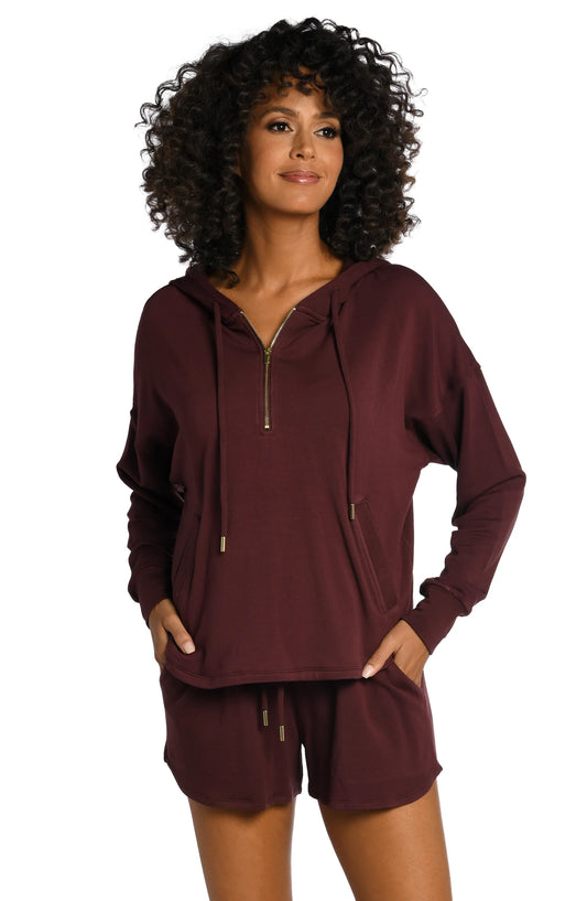 LA BLANCA Living In Leisure French Terry Knit Hoodie - Java