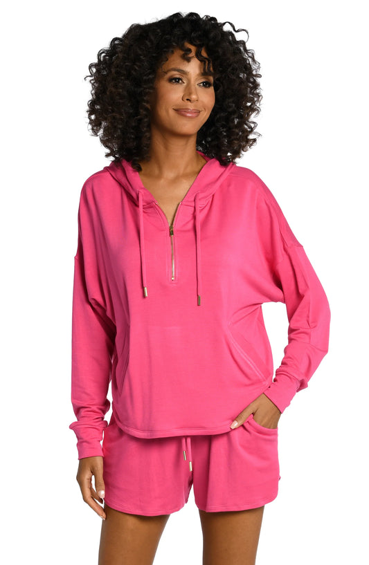 LA BLANCA Living In Leisure French Terry Knit Hoodie - Pop Pink