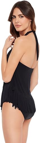 MAGICSUIT Solid Fringe Benefits Stevie Underwire Halter Bra Tankini Top & Bottom - Black