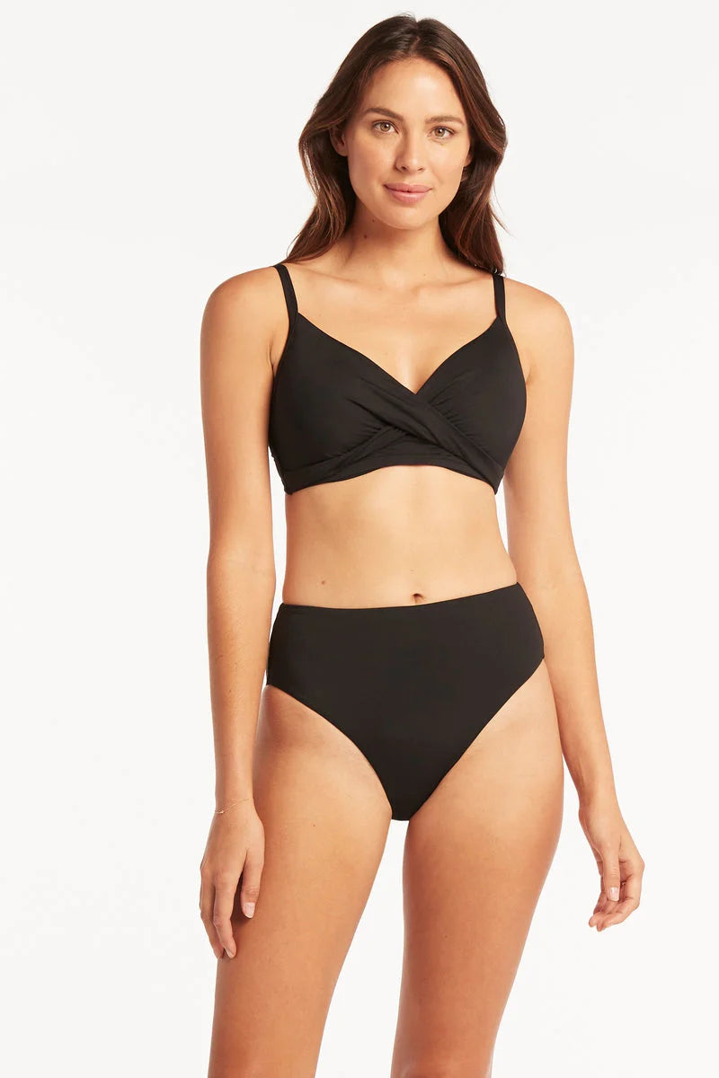 SEA LEVEL SWIM Eco Essentials Twist Front DD/E Cup Bra Top - Black (Online Only)