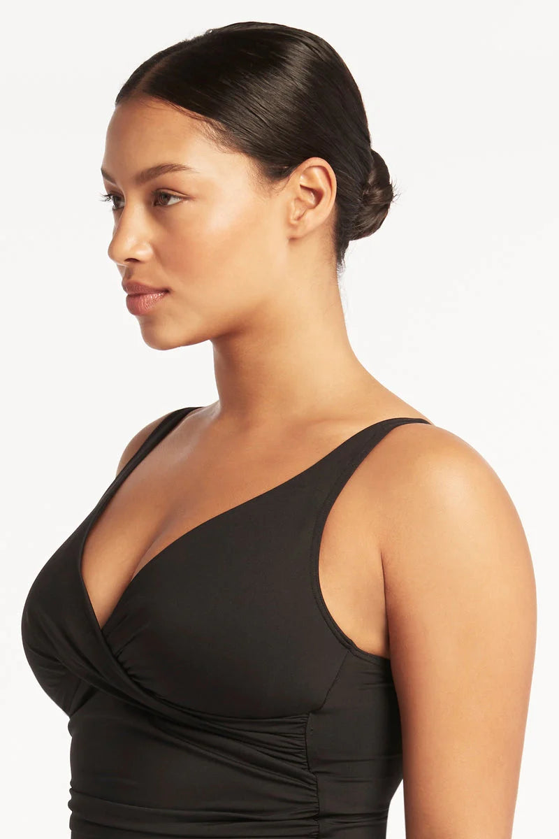 SEA LEVEL SWIM Eco Essentials Cross Front Tankini - Black (Online Only)