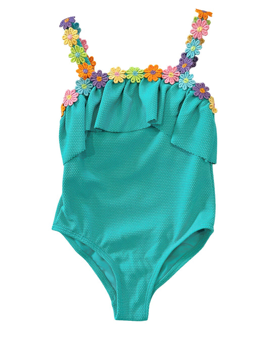 ANGEL BEACH Toddler-Girls One Piece - Daisy Crazy Teal