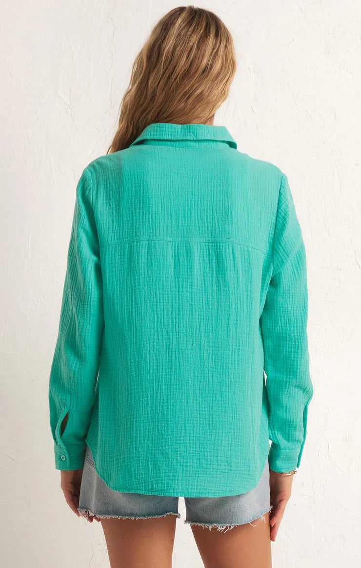 Z SUPPLY Kaili Button Up Gauze Top - Cabana Green