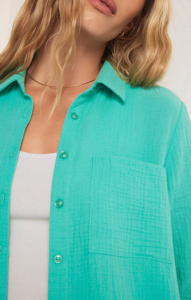 Z SUPPLY Kaili Button Up Gauze Top - Cabana Green