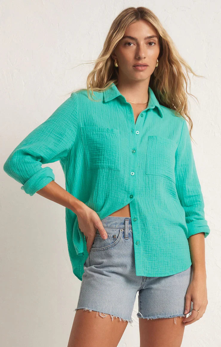 Z SUPPLY Kaili Button Up Gauze Top - Cabana Green
