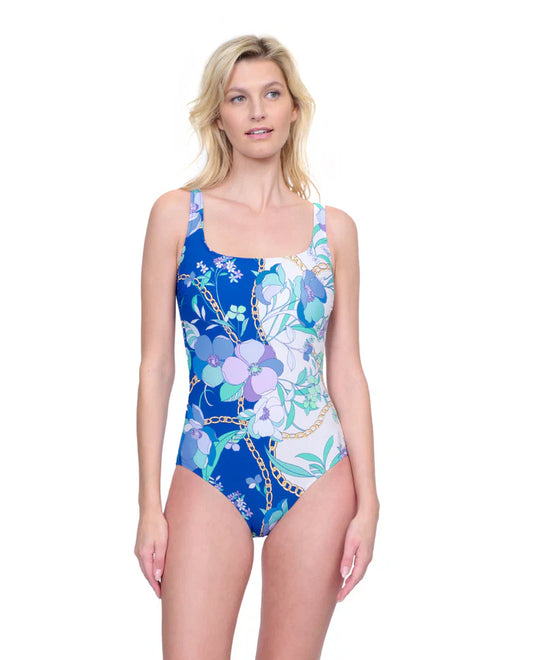 GOTTEX Memories Of Capri Square Neck Tank One Piece - Blue Multi