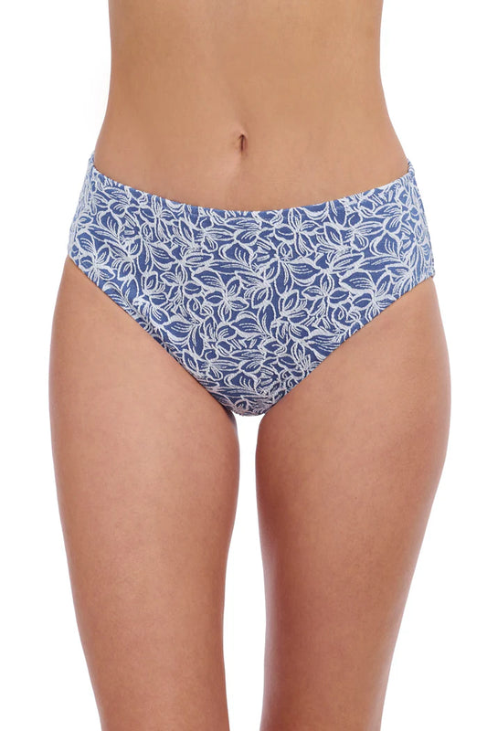 GOTTEX Plumeria Textured High Waist Bottom - Jean & White